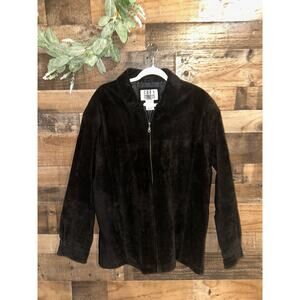 City Streets Vintage Black Genuine Suede Leather Zip-Up Jacket Size Large